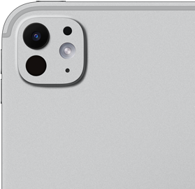 iPad Pro, back exterior, silver color, pro camera system with five-element lens and adaptive true tone flash
