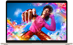 Οθόνη MacBook Air με μια πολύχρωμη εικόνα που επιδεικνύει το εύρος χρωμάτων και την ανάλυση της οθόνης Liquid Retina
