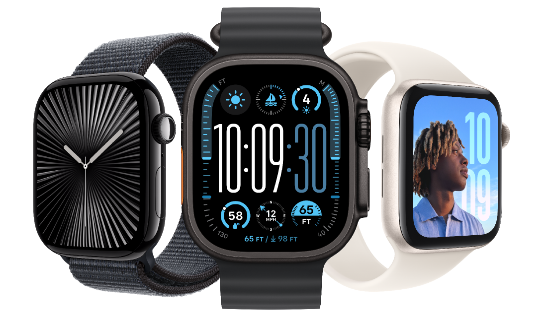 Apple Watch Series 10 GPS 46mm, Apple Watch Ultra 2 Cellular 49mm, Apple Watch SE GPS 44mm Family Image